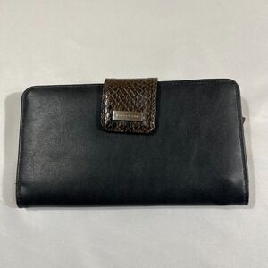 Evan Picone Black Wallet Faux Snakeskin Trim Snap Closure Organizer Clutch